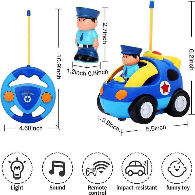 Alt view image 4 of 6 - Liberty Imports My First Cartoon RC Remote Control Cars for Toddlers Ages 1-3, Radio Control Toy for Baby, Kids 18 Months+ (Police Car)