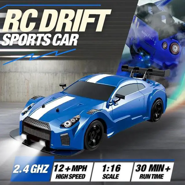Alt view image 2 of 7 - Liberty Imports RC Drift Car 1/16 2.4GHz 4WD Remote Control Sport Racing On-Road Vehicle with LED Light, Batteries and Drift Tires (Blue)