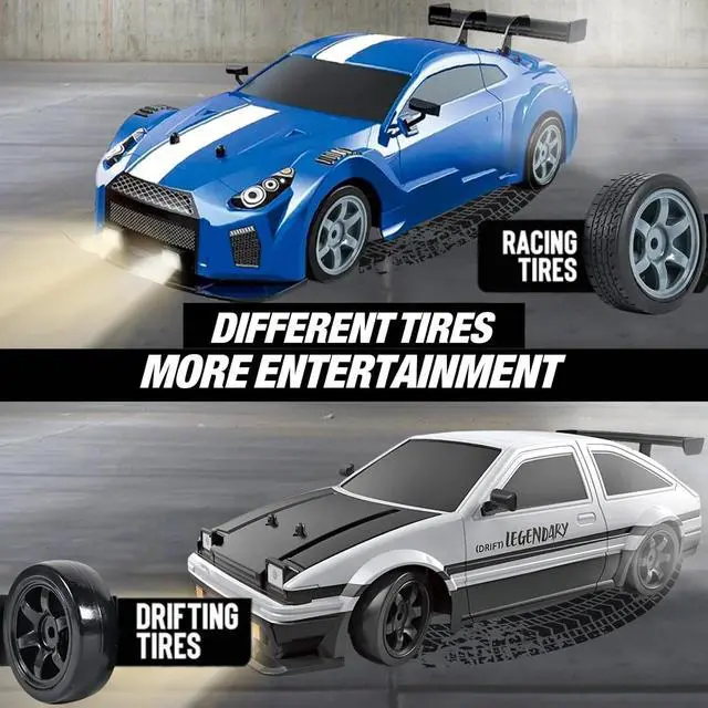 Alt view image 4 of 7 - Liberty Imports RC Drift Car 1/16 2.4GHz 4WD Remote Control Sport Racing On-Road Vehicle with LED Light, Batteries and Drift Tires (Blue)