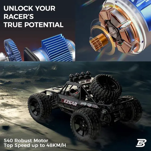 Alt view image 3 of 7 - BEZGAR HB101 1:10 Scale Beginner RC Truck, 4WD High Speed 48km/h All Terrains RC Car Off Road Waterproof RC Buggy Toys for Boys Kids and Adults