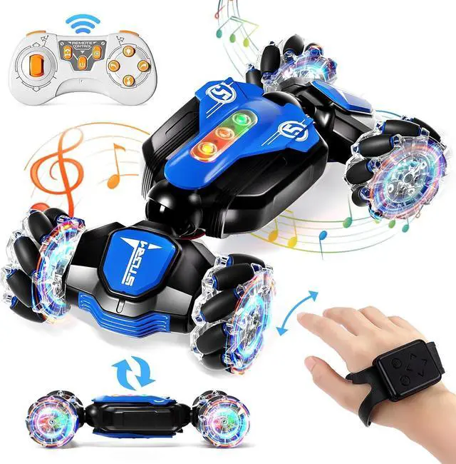 Main image of Remote Control Car,2.4GHz 4WD Gesture Sensing RC Stunt Car with Cool Music and Light,Double-Sided Rotating 360° Flips Car Toy,RC Cars for 6-12 Boys Birthday GiftsBlue