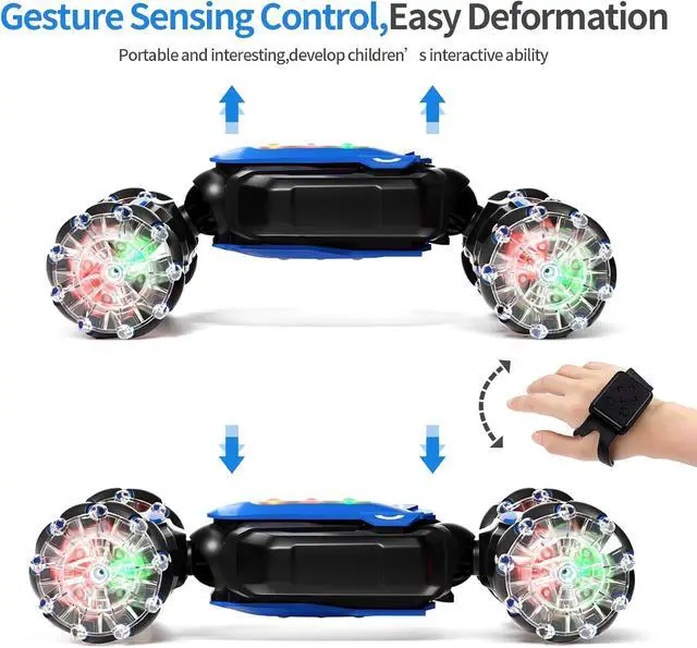 Alt view image 2 of 6 - Remote Control Car,2.4GHz 4WD Gesture Sensing RC Stunt Car with Cool Music and Light,Double-Sided Rotating 360° Flips Car Toy,RC Cars for 6-12 Boys Birthday GiftsBlue
