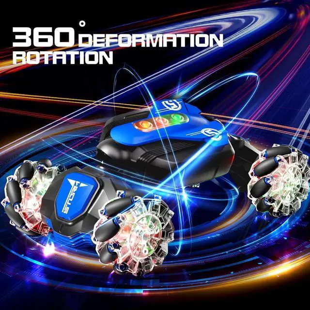 Alt view image 3 of 6 - Remote Control Car,2.4GHz 4WD Gesture Sensing RC Stunt Car with Cool Music and Light,Double-Sided Rotating 360° Flips Car Toy,RC Cars for 6-12 Boys Birthday GiftsBlue