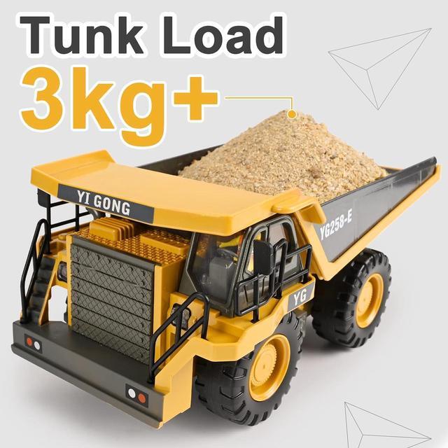 Alt view image 5 of 7 - Remote Control Dump Truck Toys 9 Channel 2 Batteries RC Construction Toy Vehicles with Metal Bed Lights/Sounds, Birthday Gifts for Boys Age 3+