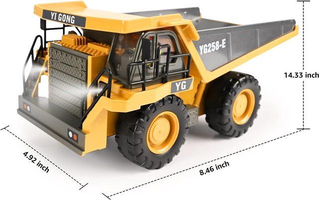 Alt view image 7 of 7 - Remote Control Dump Truck Toys 9 Channel 2 Batteries RC Construction Toy Vehicles with Metal Bed Lights/Sounds, Birthday Gifts for Boys Age 3+