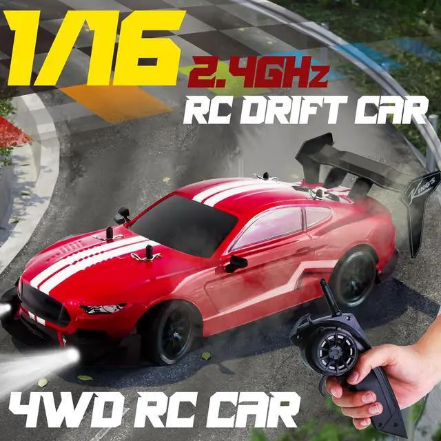 Alt view image 2 of 6 - RC Drift Car 1:16 Scale Remote Control Car 4WD RC Car with LED Lights RTR 2.4GHz 30km/h High Speed Racing Drifting Toy Car for Adults Boys Girls Kids Gift 2Pcs Rechargeable Battery