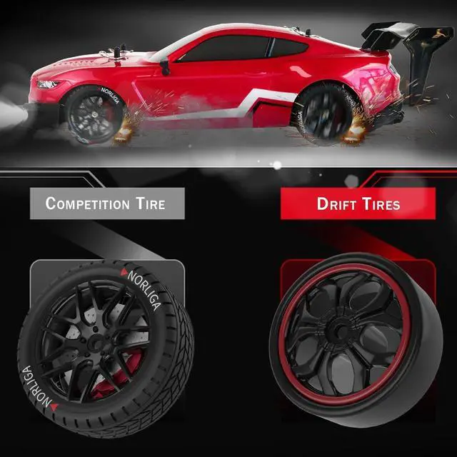 Alt view image 4 of 6 - RC Drift Car 1:16 Scale Remote Control Car 4WD RC Car with LED Lights RTR 2.4GHz 30km/h High Speed Racing Drifting Toy Car for Adults Boys Girls Kids Gift 2Pcs Rechargeable Battery