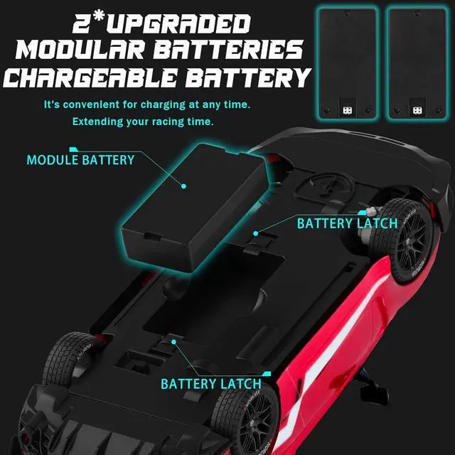 Alt view image 5 of 6 - RC Drift Car 1:16 Scale Remote Control Car 4WD RC Car with LED Lights RTR 2.4GHz 30km/h High Speed Racing Drifting Toy Car for Adults Boys Girls Kids Gift 2Pcs Rechargeable Battery