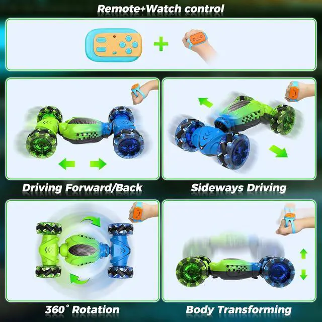 Alt view image 6 of 7 - Remote Control Car, Best Gift for Ages 6 7 8 9 10 11 12 Boys and Girls, Gesture Sensing RC Stunt Car, Toys for Ages 4-12, 4WD Transform Drift RC Cars with Lights, Birthday Gift for Kids