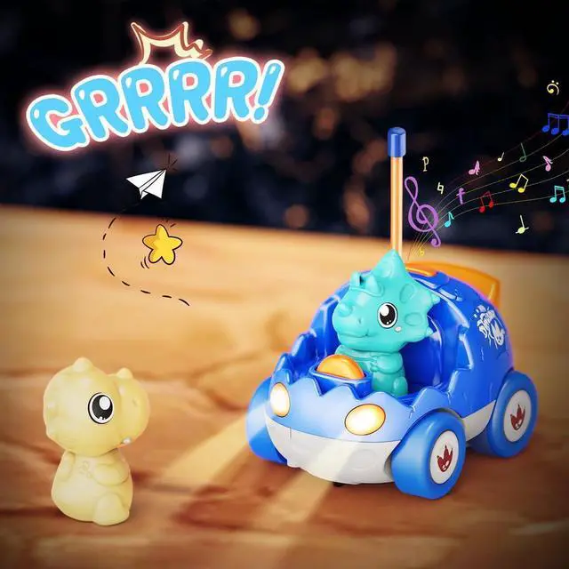 Alt view image 3 of 6 - Dinosaur Toys for 2 3 4 5 6 Years Old, 2 Pack Remote Control Cars, Race Cars for Kids, Toddlers Dino RC Car Toys with Music, Xmas, Birthday Gifts for Boys&Girls(Red Blue)