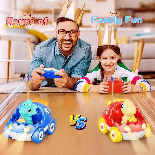 Alt view image 2 of 6 - Dinosaur Toys for 2 3 4 5 6 Years Old, 2 Pack Remote Control Cars, Race Cars for Kids, Toddlers Dino RC Car Toys with Music, Xmas, Birthday Gifts for Boys&Girls(Red Blue)