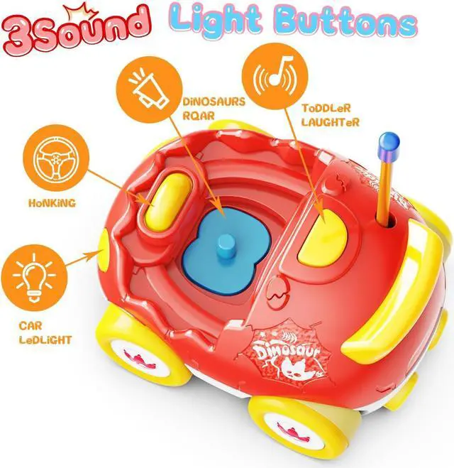 Alt view image 4 of 6 - Dinosaur Toys for 2 3 4 5 6 Years Old, 2 Pack Remote Control Cars, Race Cars for Kids, Toddlers Dino RC Car Toys with Music, Xmas, Birthday Gifts for Boys&Girls(Red Blue)