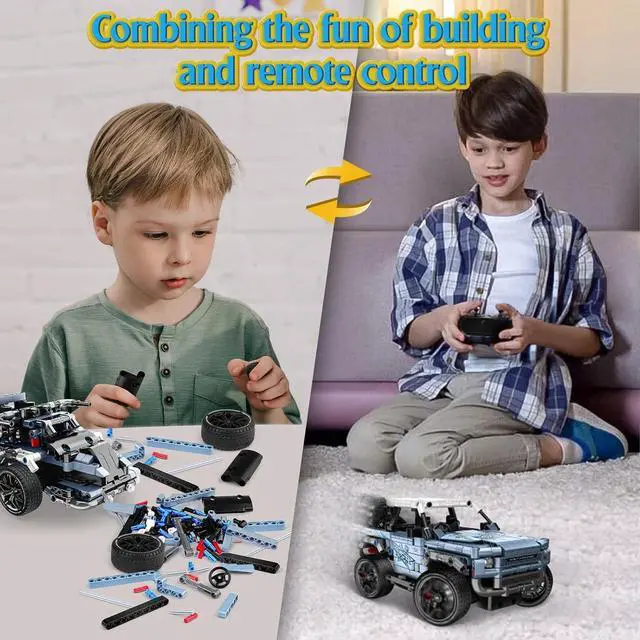 Alt view image 3 of 7 - Off Road Pickup 4x4 Building Kit, 2 in 1 Stem Building Toy with Remote Control, Technique Race Car Building Toy for Kids, Birthday Gift Idea for Boys Ages 6+ (503 PCS)