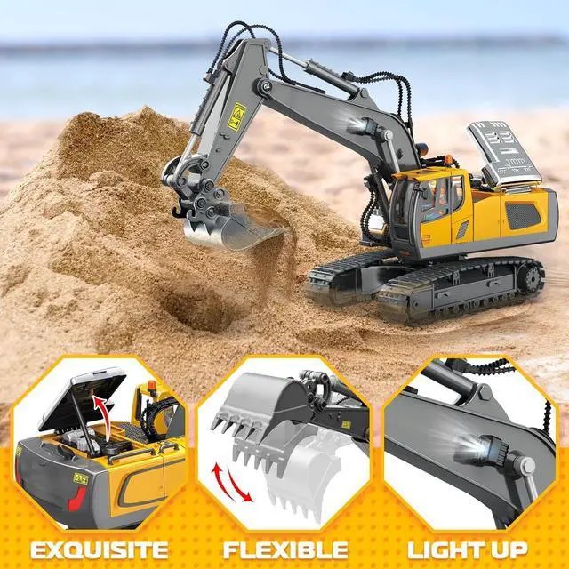 Alt view image 3 of 7 - Remote Control Excavator Toys, 11 Channel 1:20 RC Construction Vehicles, 680° Rotation Hydraulic Car Toys for 4 5 6 7 8 9 10 Year Old Boys Kids, RC Truck Digger Toys Christmas Birthday Gifts