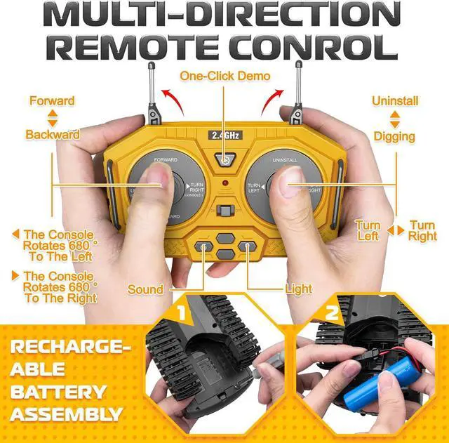 Alt view image 4 of 7 - Remote Control Excavator Toys, 11 Channel 1:20 RC Construction Vehicles, 680° Rotation Hydraulic Car Toys for 4 5 6 7 8 9 10 Year Old Boys Kids, RC Truck Digger Toys Christmas Birthday Gifts