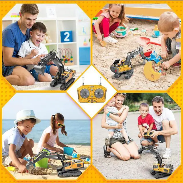 Alt view image 5 of 7 - Remote Control Excavator Toys, 11 Channel 1:20 RC Construction Vehicles, 680° Rotation Hydraulic Car Toys for 4 5 6 7 8 9 10 Year Old Boys Kids, RC Truck Digger Toys Christmas Birthday Gifts