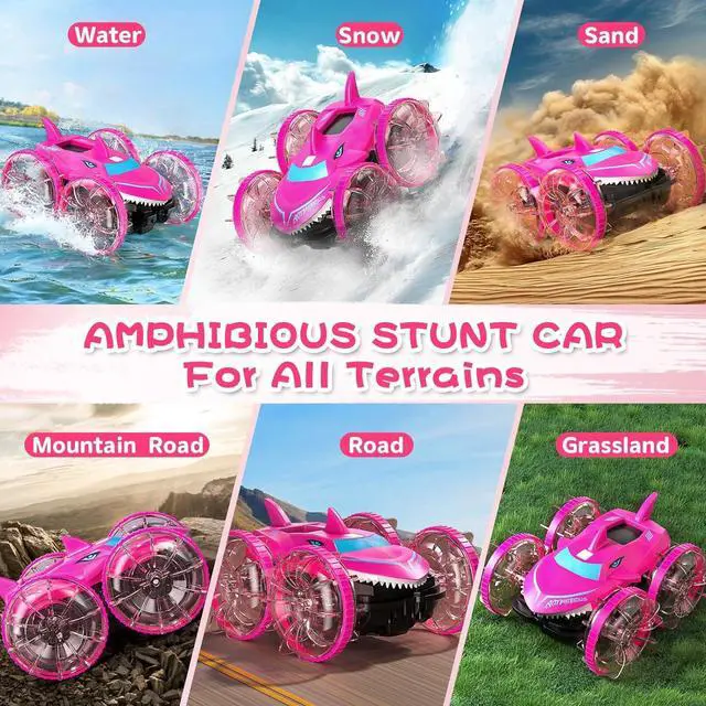 Alt view image 4 of 7 - Axirata Amphibious RC Car with Lights for Kids 6-12 Year Old Girls Toy Gesture Hand Remote Control Boat 4WD 2.4GHz Waterproof RC Stunt Car 360° Rotating Water Beach Pool Toys Gift for Girls Kids