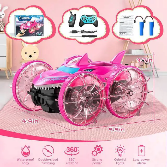 Alt view image 2 of 7 - Axirata Amphibious RC Car with Lights for Kids 6-12 Year Old Girls Toy Gesture Hand Remote Control Boat 4WD 2.4GHz Waterproof RC Stunt Car 360° Rotating Water Beach Pool Toys Gift for Girls Kids
