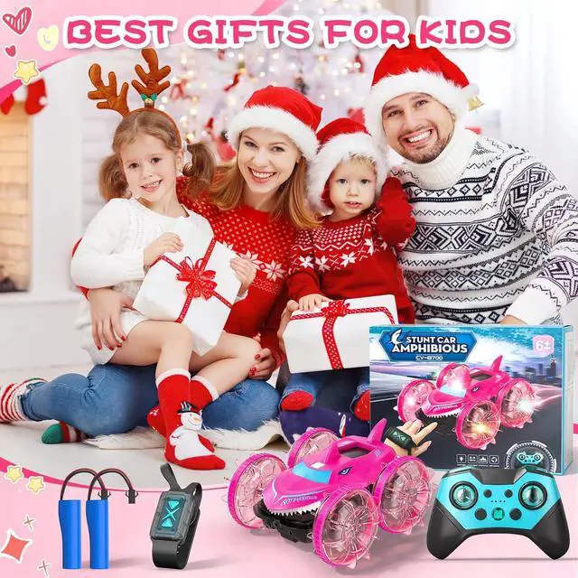 Alt view image 6 of 7 - Axirata Amphibious RC Car with Lights for Kids 6-12 Year Old Girls Toy Gesture Hand Remote Control Boat 4WD 2.4GHz Waterproof RC Stunt Car 360° Rotating Water Beach Pool Toys Gift for Girls Kids