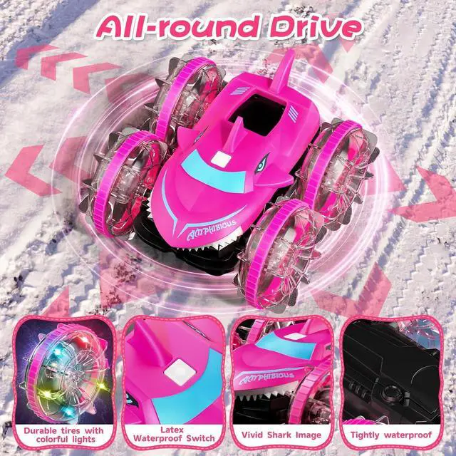 Alt view image 7 of 7 - Axirata Amphibious RC Car with Lights for Kids 6-12 Year Old Girls Toy Gesture Hand Remote Control Boat 4WD 2.4GHz Waterproof RC Stunt Car 360° Rotating Water Beach Pool Toys Gift for Girls Kids