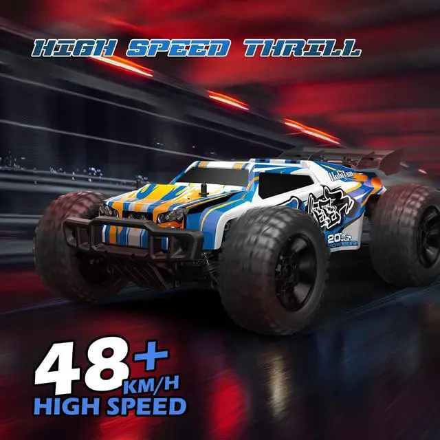 Alt view image 2 of 7 - Holyton 1:10 Large High Speed Remote Control Car with LED Shell Lights, 48+ KM/H, 4WD Offroad Monster Truck for Adults & Kids, Hobby RC Truck Vehicle, 2 Battery Crawler Toy Gift for Boy