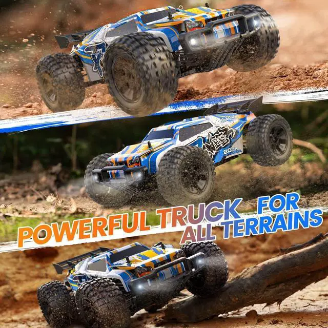 Alt view image 5 of 7 - Holyton 1:10 Large High Speed Remote Control Car with LED Shell Lights, 48+ KM/H, 4WD Offroad Monster Truck for Adults & Kids, Hobby RC Truck Vehicle, 2 Battery Crawler Toy Gift for Boy