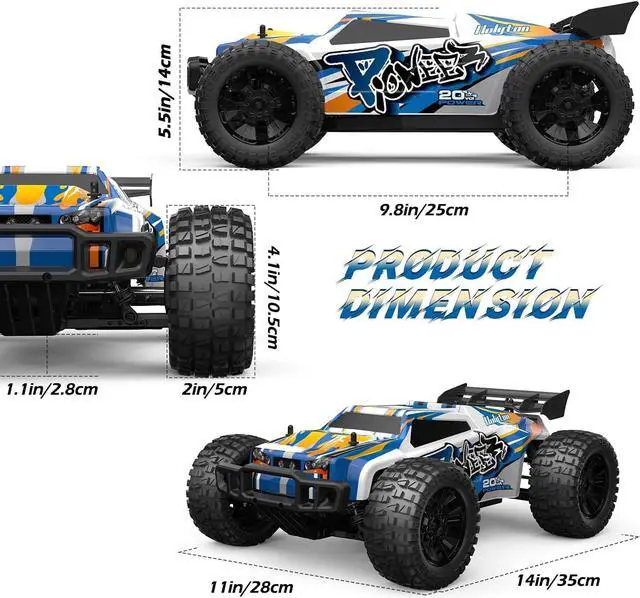 Alt view image 7 of 7 - Holyton 1:10 Large High Speed Remote Control Car with LED Shell Lights, 48+ KM/H, 4WD Offroad Monster Truck for Adults & Kids, Hobby RC Truck Vehicle, 2 Battery Crawler Toy Gift for Boy