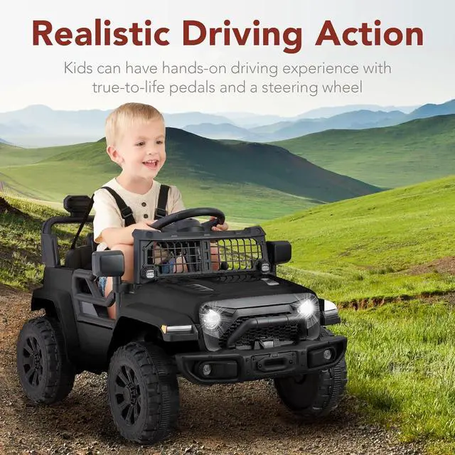Alt view image 3 of 7 - Best Choice Products 6V Kids Ride On Toy, Mini Truck, Electric Play Car w/Parent Remote Control, 4-Wheel Suspension, LED Lights, 2 Speeds, Functional Horn, 3.1MPH Max Speed - Black