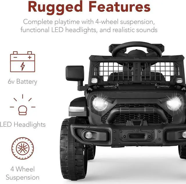 Alt view image 6 of 7 - Best Choice Products 6V Kids Ride On Toy, Mini Truck, Electric Play Car w/Parent Remote Control, 4-Wheel Suspension, LED Lights, 2 Speeds, Functional Horn, 3.1MPH Max Speed - Black