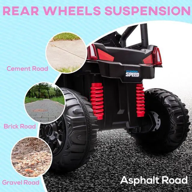 Alt view image 3 of 7 - Aosom 12V Kids UTV, Battery Powered Electric Ride on Car with Music, Lights, MP3/USB, Suspension System & Remote Control, Toy Vehicle for Boys and Girls, Pink