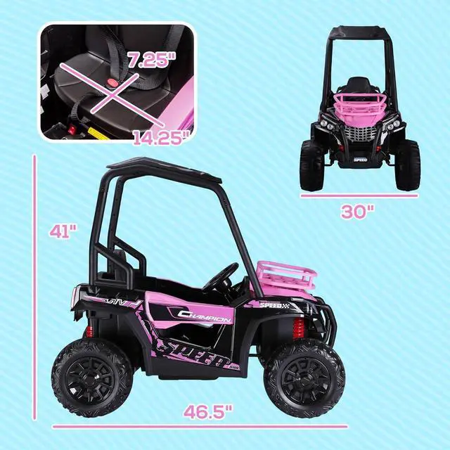 Alt view image 5 of 7 - Aosom 12V Kids UTV, Battery Powered Electric Ride on Car with Music, Lights, MP3/USB, Suspension System & Remote Control, Toy Vehicle for Boys and Girls, Pink