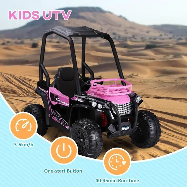 Alt view image 6 of 7 - Aosom 12V Kids UTV, Battery Powered Electric Ride on Car with Music, Lights, MP3/USB, Suspension System & Remote Control, Toy Vehicle for Boys and Girls, Pink