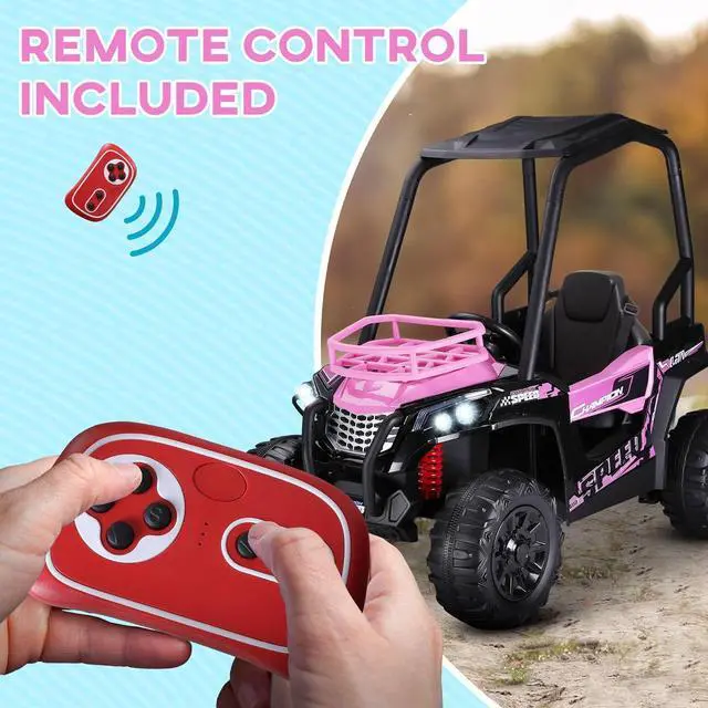 Alt view image 7 of 7 - Aosom 12V Kids UTV, Battery Powered Electric Ride on Car with Music, Lights, MP3/USB, Suspension System & Remote Control, Toy Vehicle for Boys and Girls, Pink