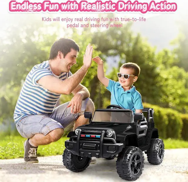 Alt view image 2 of 7 - JOYMOR Ride on Truck with Remote Control, 4 Wheels 12V Battery Powered Kids Car, with LED Headlight/Horn Button/ MP3 Player/USB Port/Forward Backward/Kids Girl Boy (Black)