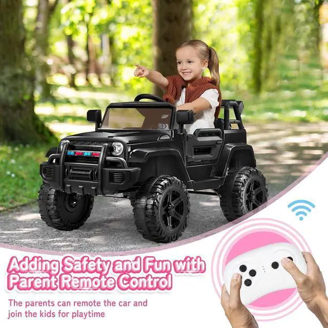 Alt view image 3 of 7 - JOYMOR Ride on Truck with Remote Control, 4 Wheels 12V Battery Powered Kids Car, with LED Headlight/Horn Button/ MP3 Player/USB Port/Forward Backward/Kids Girl Boy (Black)