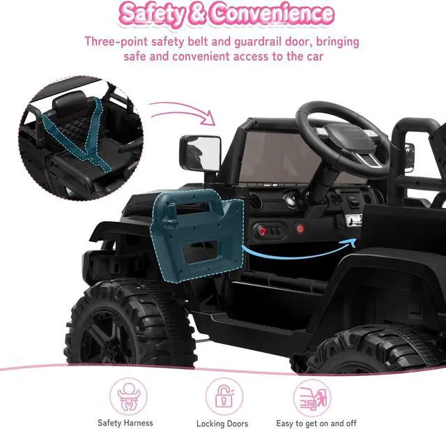 Alt view image 4 of 7 - JOYMOR Ride on Truck with Remote Control, 4 Wheels 12V Battery Powered Kids Car, with LED Headlight/Horn Button/ MP3 Player/USB Port/Forward Backward/Kids Girl Boy (Black)
