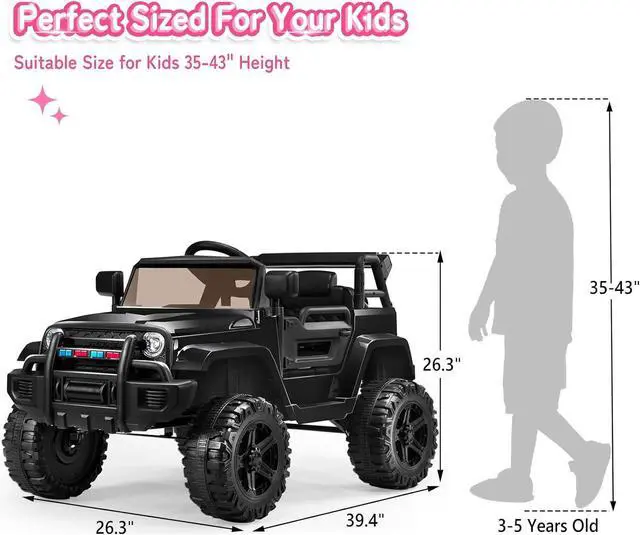 Alt view image 6 of 7 - JOYMOR Ride on Truck with Remote Control, 4 Wheels 12V Battery Powered Kids Car, with LED Headlight/Horn Button/ MP3 Player/USB Port/Forward Backward/Kids Girl Boy (Black)