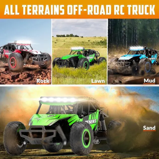 Alt view image 2 of 7 - RACENT Remote Control Cars for Boys - 1:16 20kph RC Truck Off-Road Monster Truck Toy for Kids & Adults with 2 Rechargeable Batteries (Green)