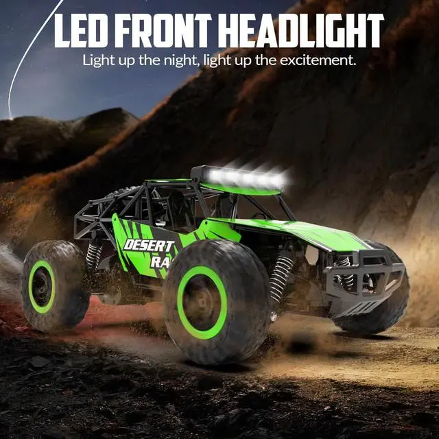 Alt view image 6 of 7 - RACENT Remote Control Cars for Boys - 1:16 20kph RC Truck Off-Road Monster Truck Toy for Kids & Adults with 2 Rechargeable Batteries (Green)