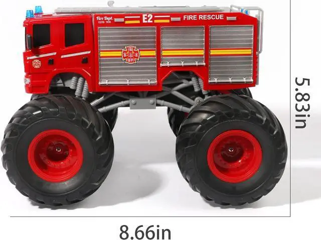 Alt view image 4 of 6 - Remote Control Fire Truck Monster Truck Toy,1/18 RC Fire Truck,2.4GHz Offroad Hobby RC Racing Car with LED, High Speed, Best Gift for Kids