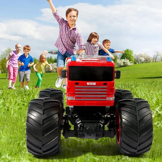 Alt view image 6 of 6 - Remote Control Fire Truck Monster Truck Toy,1/18 RC Fire Truck,2.4GHz Offroad Hobby RC Racing Car with LED, High Speed, Best Gift for Kids