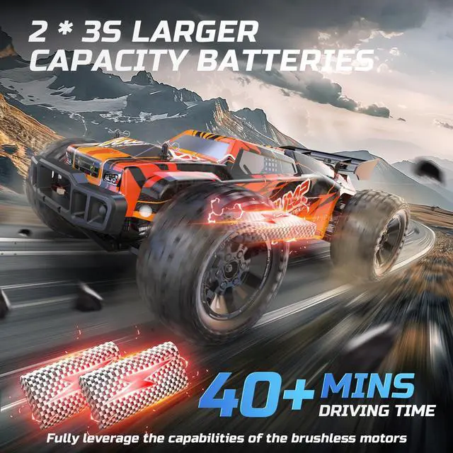 Alt view image 3 of 7 - DEERC 200E 1:10 Large 3S Brushless High Speed RC Cars for Adults, 4X4 Fast RC Trucks W/Extra Shell LED Headlight, 60 KM/H, All Terrain Remote Control Car, Offroad Monster Truck for Boys,2 Battery