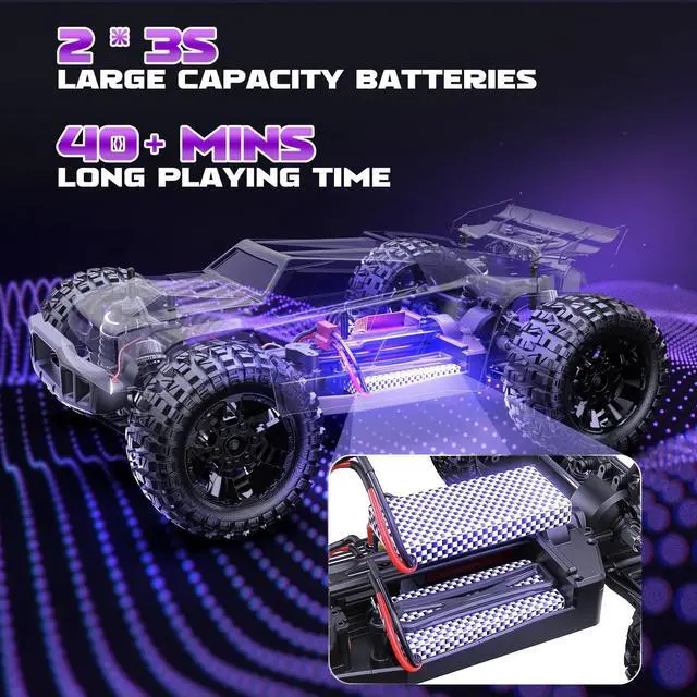 Alt view image 7 of 7 - DEERC 200E 1:10 Large 3S Brushless High Speed RC Cars for Adults, 4X4 Fast RC Trucks W/Extra Shell LED Headlight, 60 KM/H, All Terrain Remote Control Car, Offroad Monster Truck for Boys,2 Battery