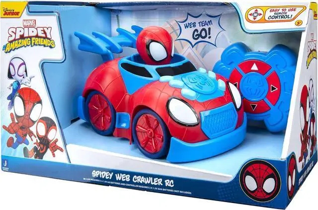Alt view image 6 of 7 - Marvel Spidey and His Amazing Friends Web Crawler RC - Remote-Controlled Vehicle - Features Built-in Super Hero with 4 Controller Functions, Blue & Red