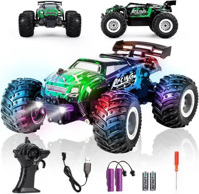 Main image of Remote Control Car for Boys Age 4-7 8-12, 1:18 Remote Control Monster Truck, 20KM/H All Terrain Off-Road RC Truck, Rechargeable RC Cars with Bodylight, Birthday Toys Gifts for Boys