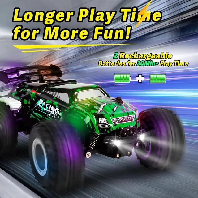 Alt view image 3 of 7 - Remote Control Car for Boys Age 4-7 8-12, 1:18 Remote Control Monster Truck, 20KM/H All Terrain Off-Road RC Truck, Rechargeable RC Cars with Bodylight, Birthday Toys Gifts for Boys