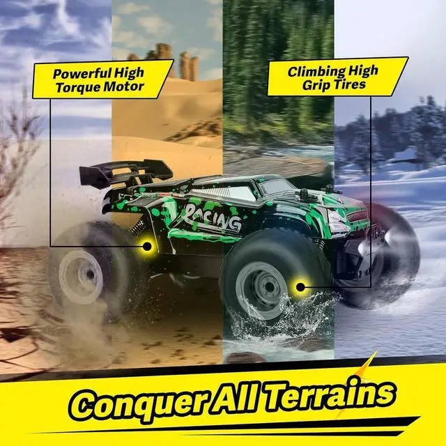 Alt view image 5 of 7 - Remote Control Car for Boys Age 4-7 8-12, 1:18 Remote Control Monster Truck, 20KM/H All Terrain Off-Road RC Truck, Rechargeable RC Cars with Bodylight, Birthday Toys Gifts for Boys