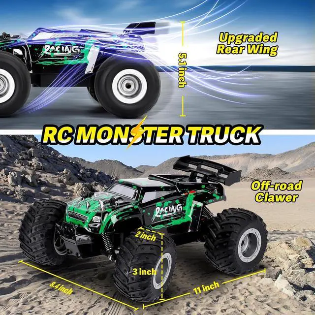 Alt view image 6 of 7 - Remote Control Car for Boys Age 4-7 8-12, 1:18 Remote Control Monster Truck, 20KM/H All Terrain Off-Road RC Truck, Rechargeable RC Cars with Bodylight, Birthday Toys Gifts for Boys