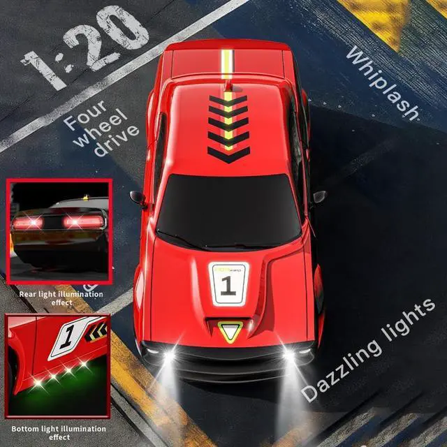 Alt view image 3 of 6 - Remote Control Car for Boys Girls Kids, 1:20 4WD RC Drift Car with LED Lights, 20KPH Hight Speed Proportional Throttle Racing Cars for Drift and Race, Children's Gifts and Toys