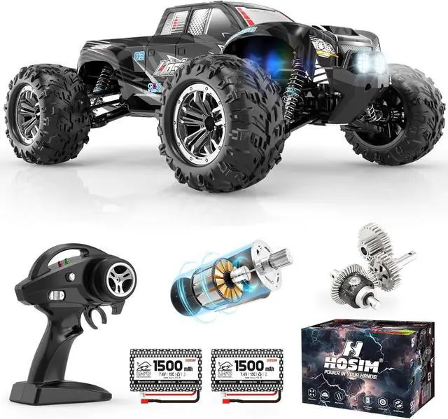 Main image of Hosim RC Cars, 1:10 Scale 48+ KMH Remote Control Car for Adults Boys, 4X4 Off-Road RC Truck with Headlights, All Terrains Waterproof Hobby Grade Large Fast Racing Toy Gift Monster Trucks